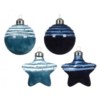 Bauble glass w flock stripes   