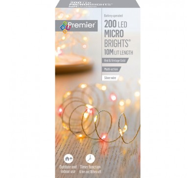 200 Battery Operated Multi Action MicroBrights Red and Vintage Gold 200 Battery Operated Multi Action MicroBrights Red and Vintage Gold