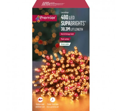 480 Multi-Action LED Supabrights with Timer Red and Vintage Gold 480 Multi-Action LED Supabrights with Timer Red and Vintage Gold