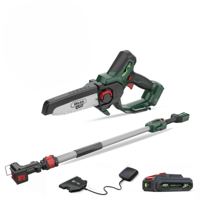 Webb ECO WEV20EXTPSB2 20V 15cm (6″) Cordless Mini Chainsaw/Pruning Saw with Telescopic Pole Reach (2Ah Battery & Charger included)